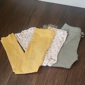 Kids Patterned Leggings Set - Yellow, Cream W/ Floral Designs, Green